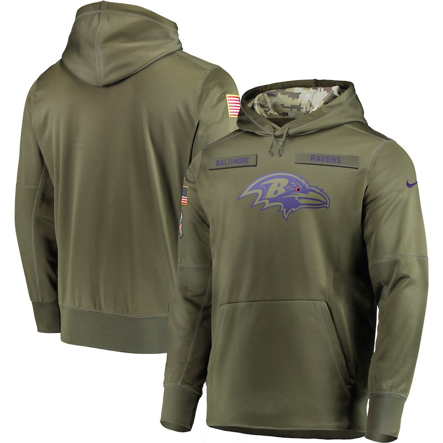 Men Baltimore Ravens Nike Olive Salute To Service KO Performance Hoodie Green